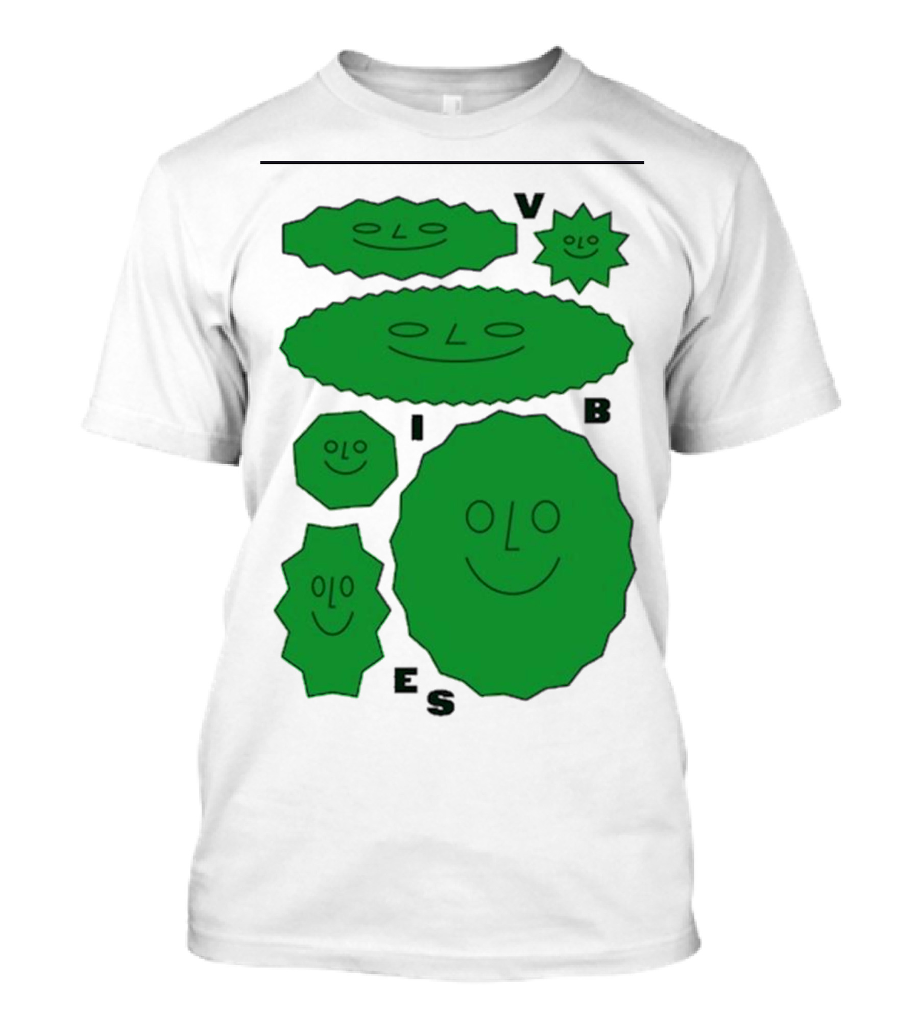 Vibes Smiling Green Shapes Faces T-Shirt