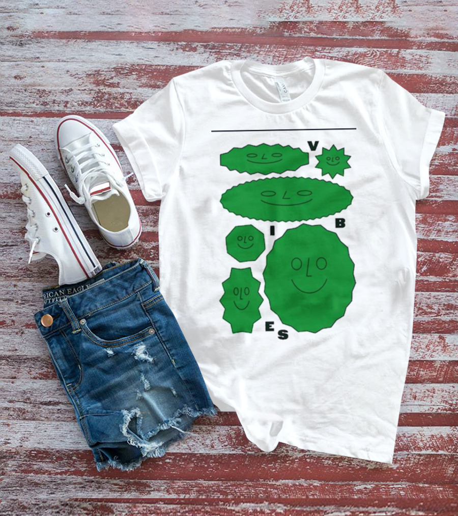 Vibes Smiling Green Shapes Faces T-Shirt