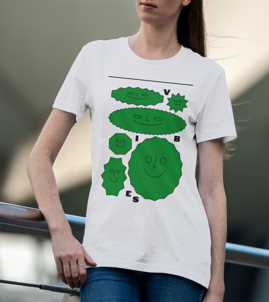 Vibes Smiling Green Shapes Faces T-Shirt