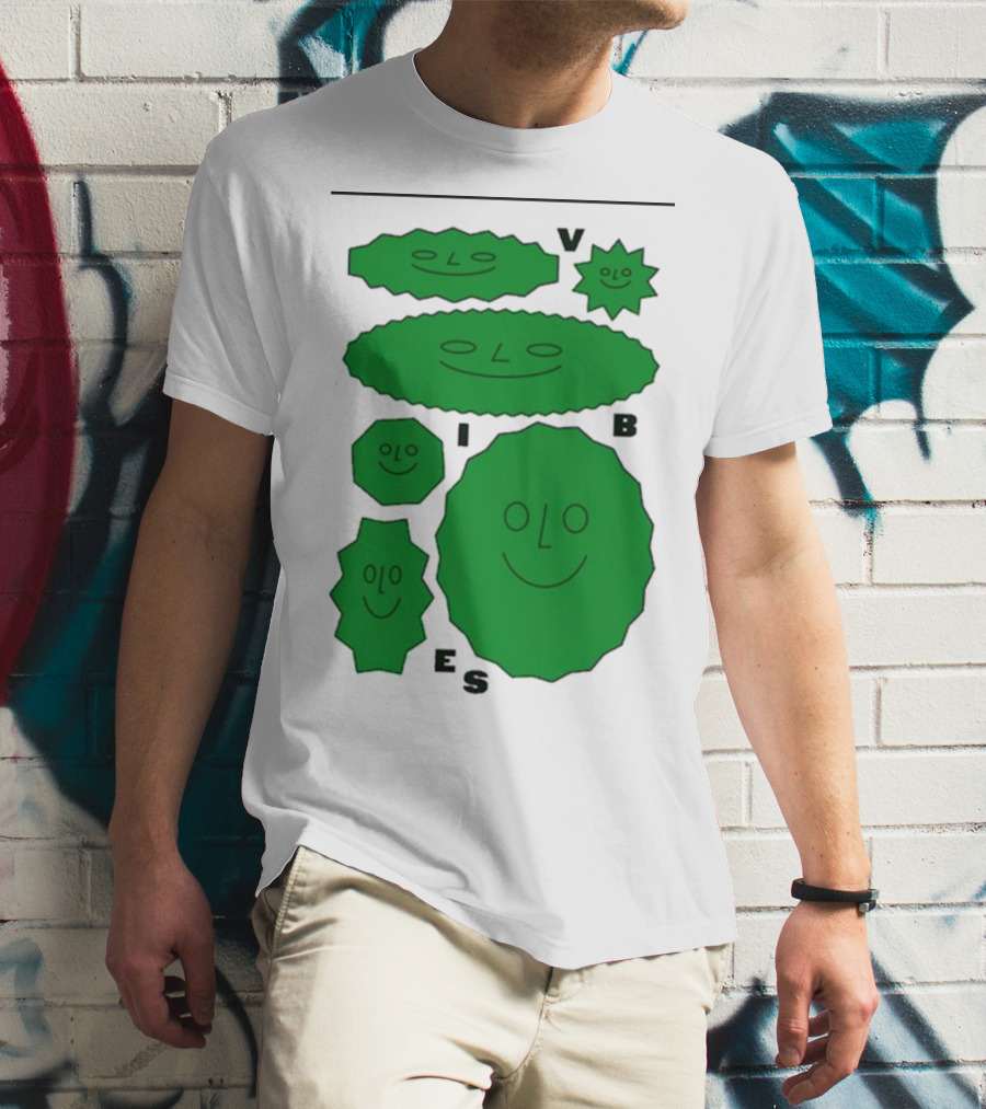 Vibes Smiling Green Shapes Faces T-Shirt
