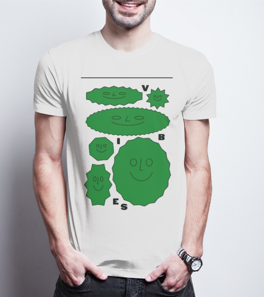 Vibes Smiling Green Shapes Faces T-Shirt
