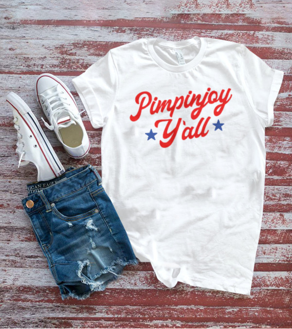 Pimpinjoy Y'All Red Script With Blue Stars T-Shirt