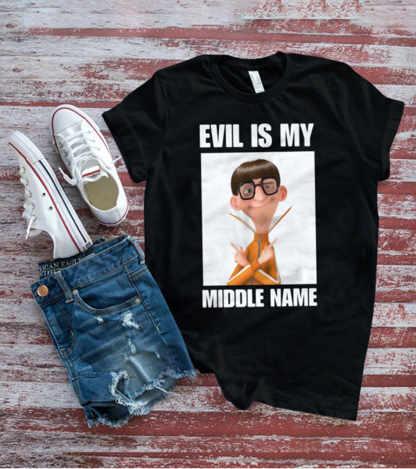 Evil Is My Middle Name Animated Character With Orange Outfit And Glasses T-Shirt