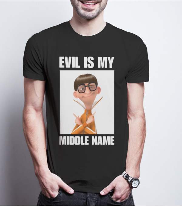 Evil Is My Middle Name Animated Character With Orange Outfit And Glasses T-Shirt