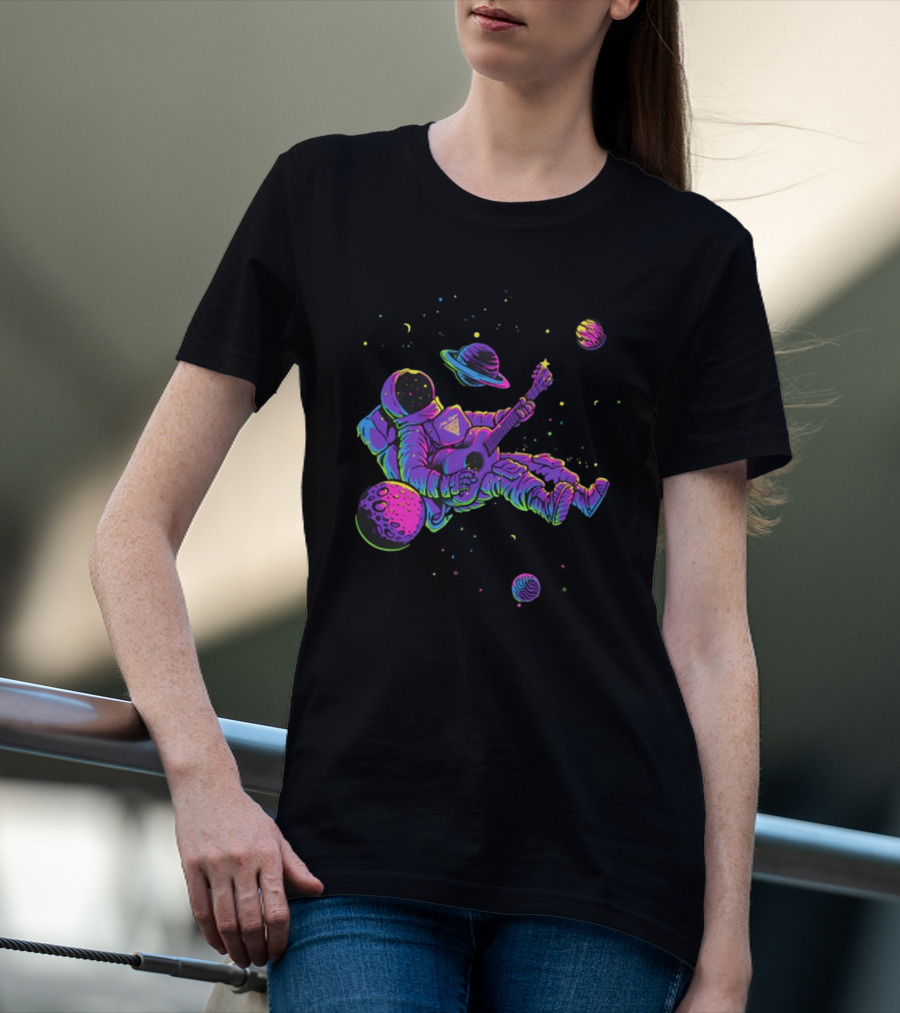 Mile Higher Far Out Astronaut Playing Guitar In Space Among Planets T-Shirt