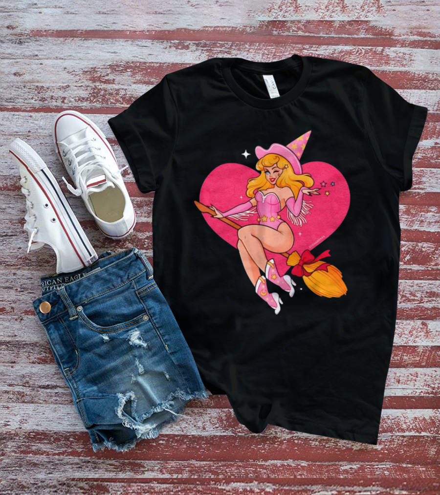 Sugarbones Barbie Witch Heart Pink Broomstick Stars T-Shirt
