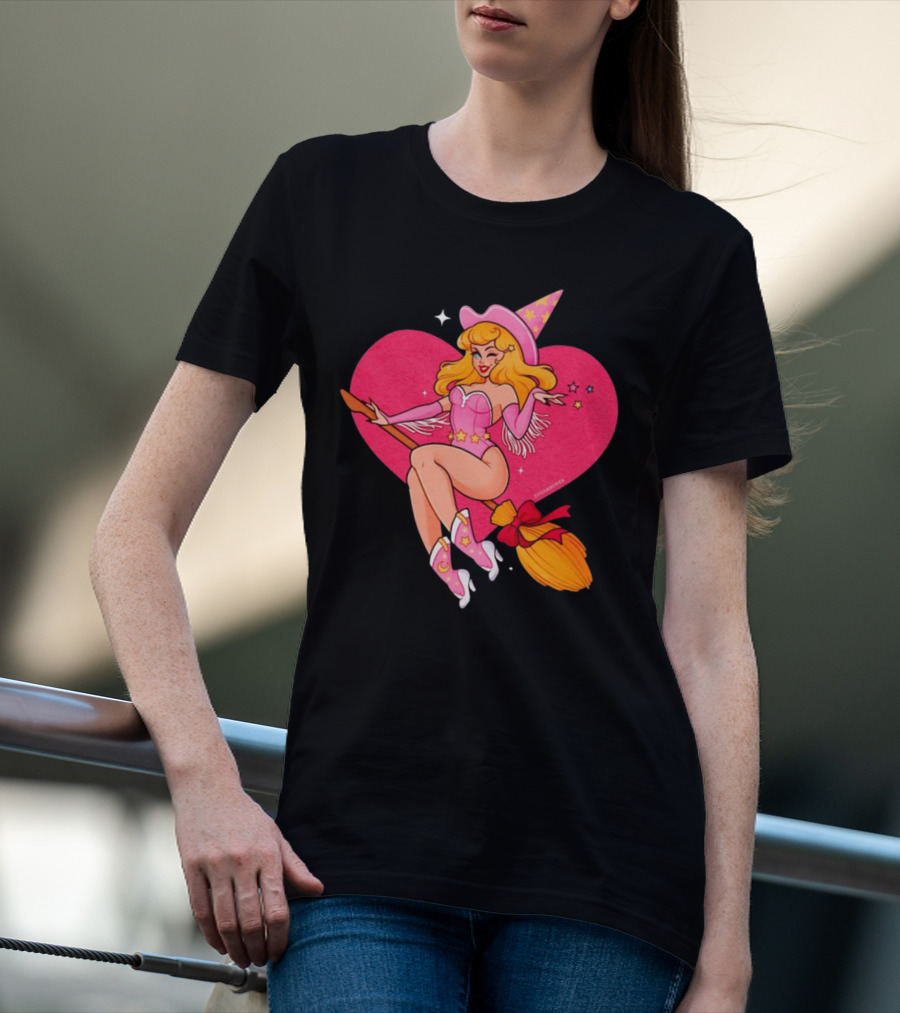 Sugarbones Barbie Witch Heart Pink Broomstick Stars T-Shirt