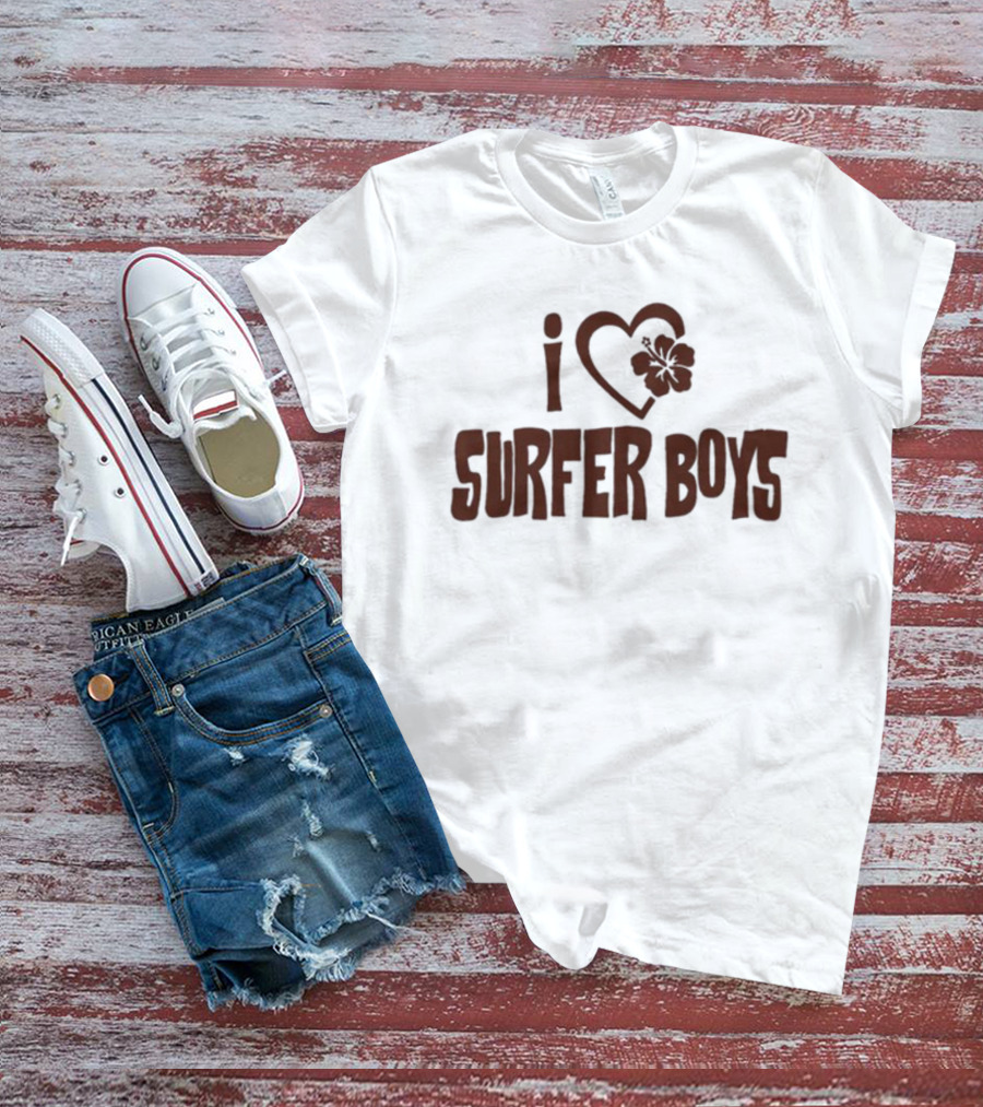 I Love Surfer Boys Flower Heart T-Shirt