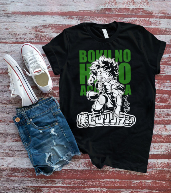 Boku No Hero Academia Manga Style Character Japanese Text T-Shirt