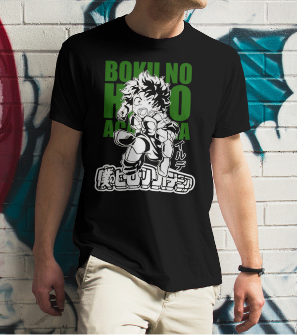 Boku No Hero Academia Manga Style Character Japanese Text T-Shirt