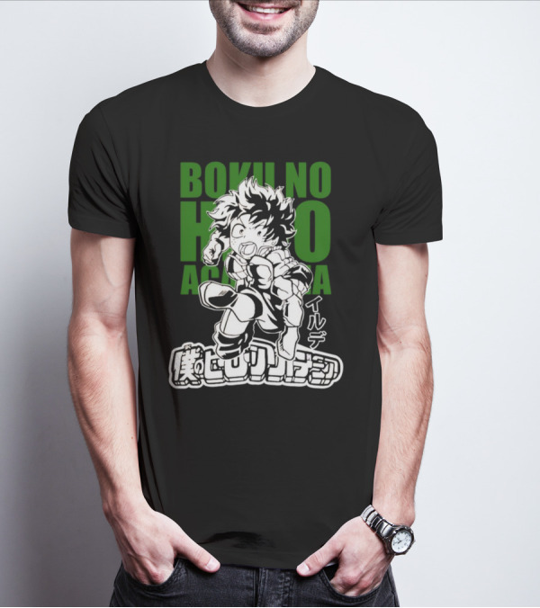Boku No Hero Academia Manga Style Character Japanese Text T-Shirt