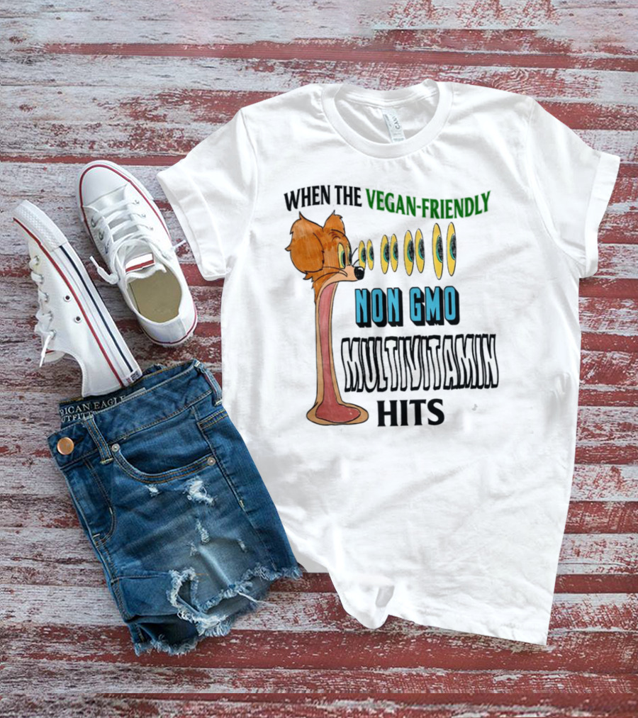 When The Vegan-Friendly Non GMO Multivitamin Hits Eyes Emoji Dog Reaction T-Shirt