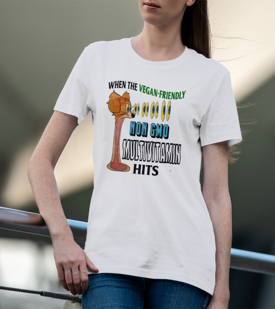 When The Vegan-Friendly Non GMO Multivitamin Hits Eyes Emoji Dog Reaction T-Shirt