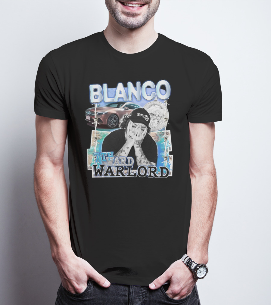 Blanco 7Thward Warlord Money Car Skull Tattoo Barbed Wire Aesthetic T-Shirt