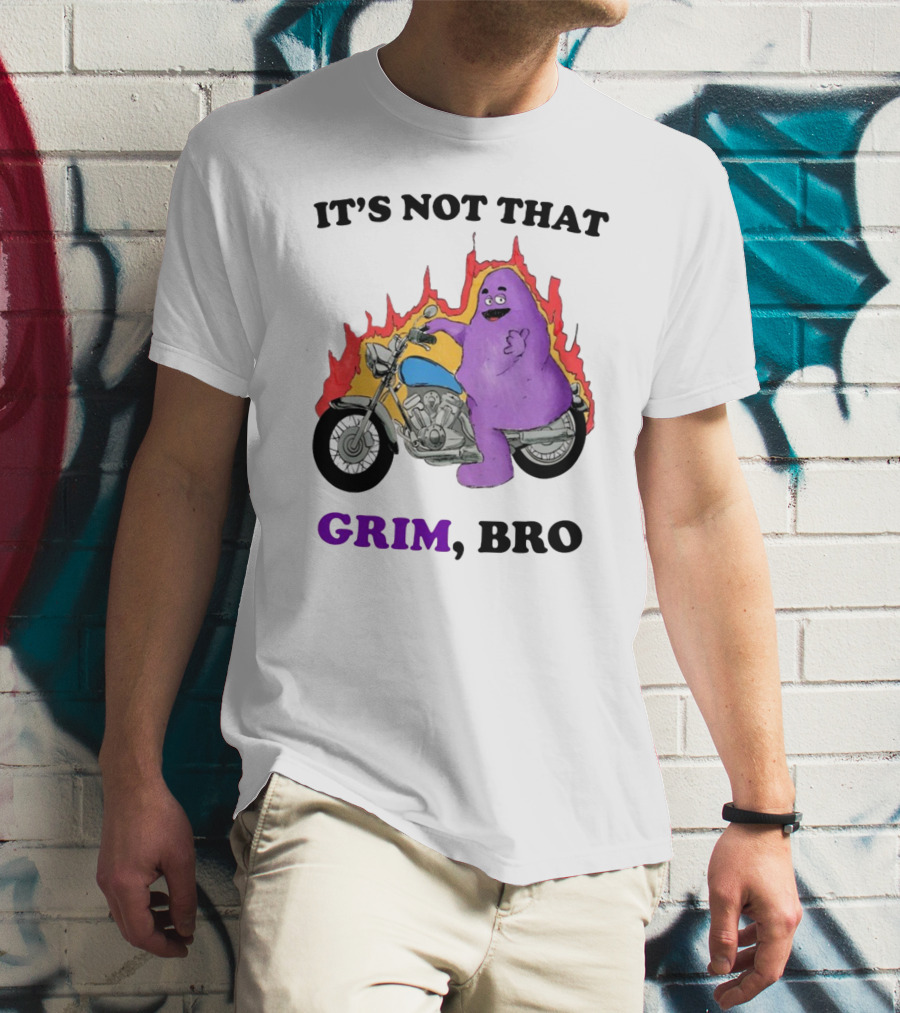 It's Not That Grim Bro Purple Character Riding Motorcycle With Flames T-Shirt