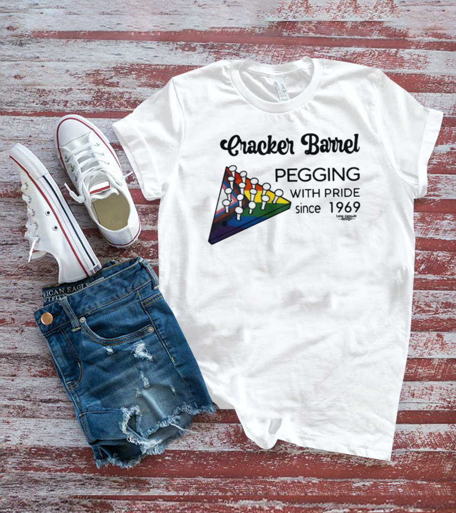 Cracker Barrel Pegging With Pride Since 1969 Rainbow Triangle Peg Board T-Shirt