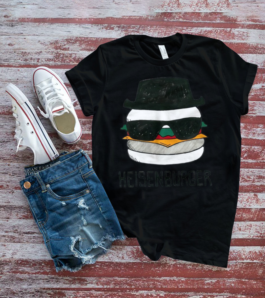 Heisenberg Heisenburger Breaking Bad Walter White Black Hat Sunglasses Burger T-Shirt