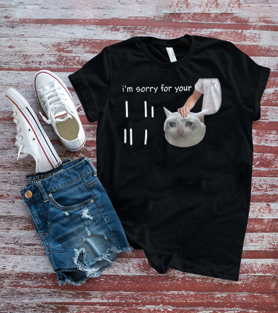 I'm Sorry For Your Loss Cat Crying Meme Hand Patting T-Shirt