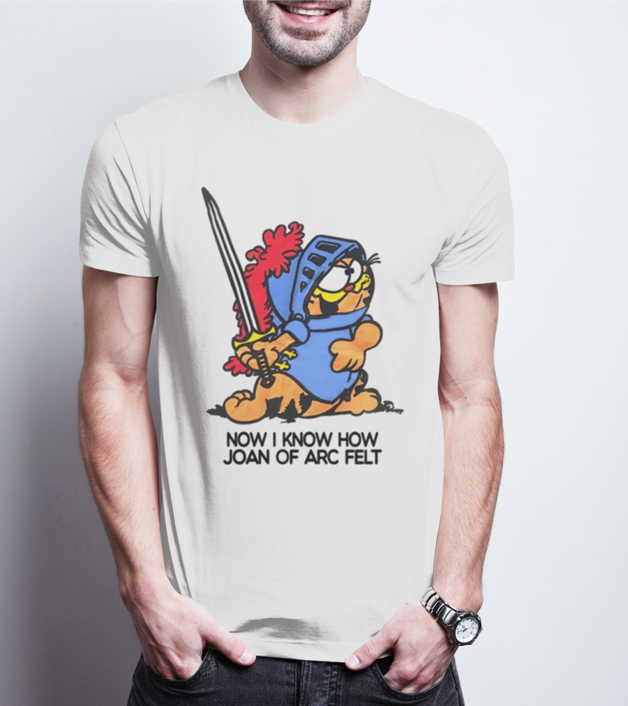 Now I Know How Joan Of Arc Felt Garfield In Knight Armor Holding Sword T-Shirt