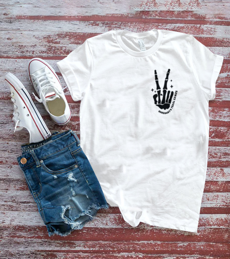 Somebody's Feral Ex Wife Skeleton Peace Hand Gesture T-Shirt