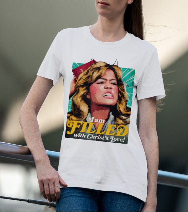 I Am Filled With Christ's Love Vintage Comic Style Woman Holding Bible T-Shirt