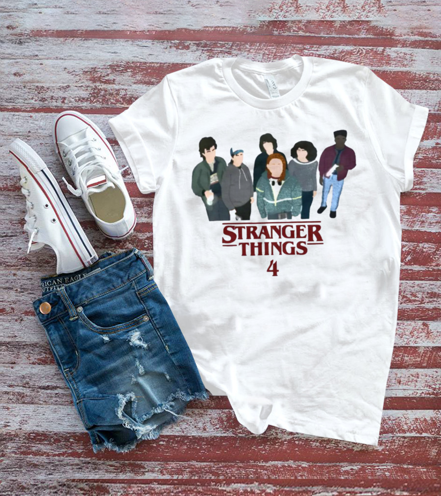 Stranger Things 4 Cast Illustration Steve Harrington Group T-Shirt