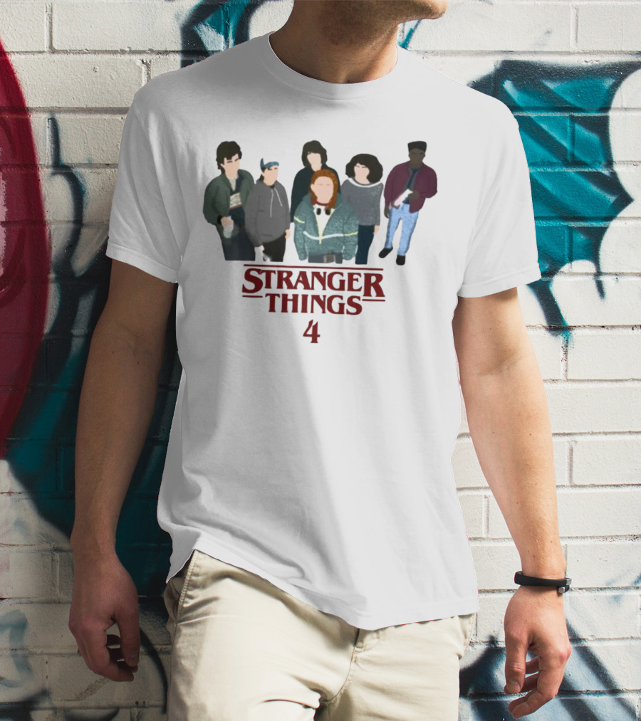 Stranger Things 4 Cast Illustration Steve Harrington Group T-Shirt