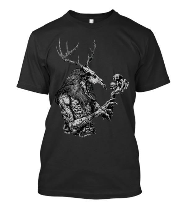 Bunkering Wendigo Antlered Skull Creature Holding Skulls T-Shirt
