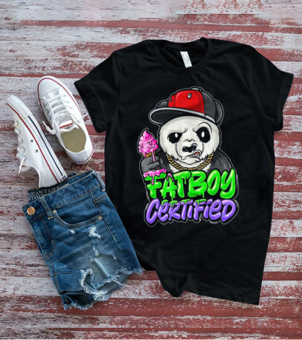 Fat Boy Certified Panda With Red Cap And Ice Cream T-Shirt