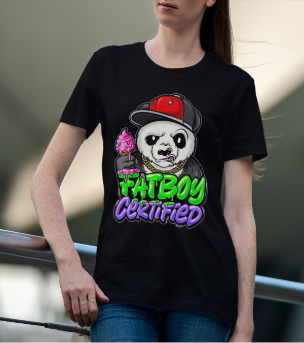 Fat Boy Certified Panda With Red Cap And Ice Cream T-Shirt