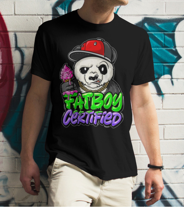 Fat Boy Certified Panda With Red Cap And Ice Cream T-Shirt