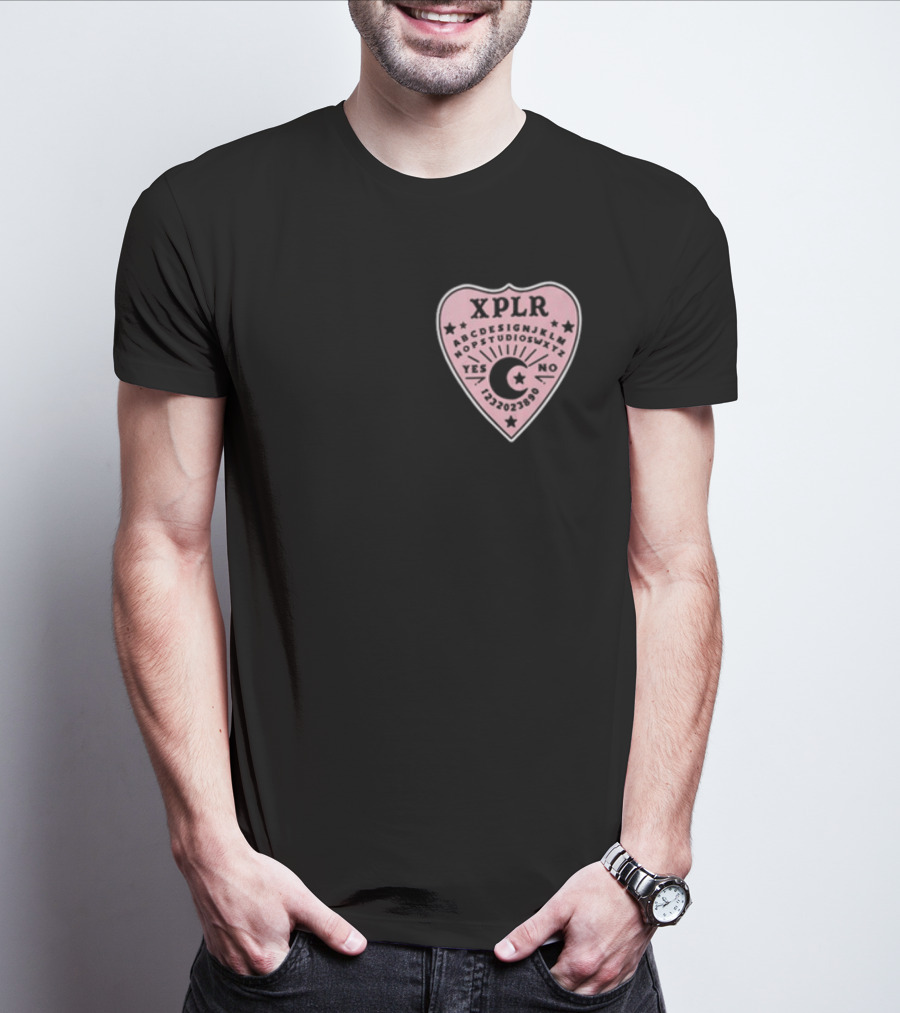 XPLR Planchette ABCDEFGHIJKLMNOPQRSTUVWXYZ YES NO 1234567890 Sam And Colby Ouija T-Shirt