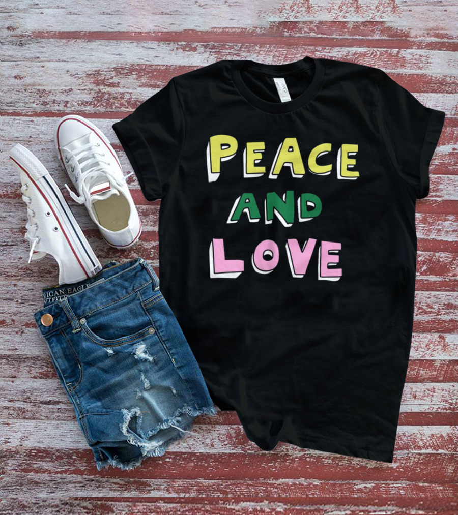 Bella Freud Peace And Love Text Bold Colorful Letters T-Shirt