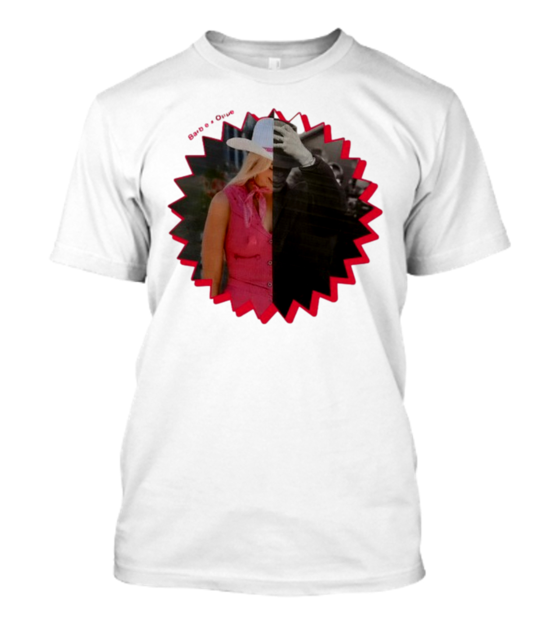 Barbie X Oppenheimer Is Margot Robbie Mashup Portrait Starburst T-Shirt