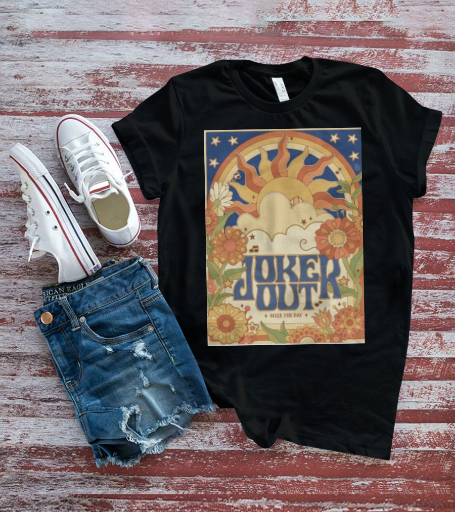 Joker Out Seize The Day Retro Floral Sunburst T-Shirt