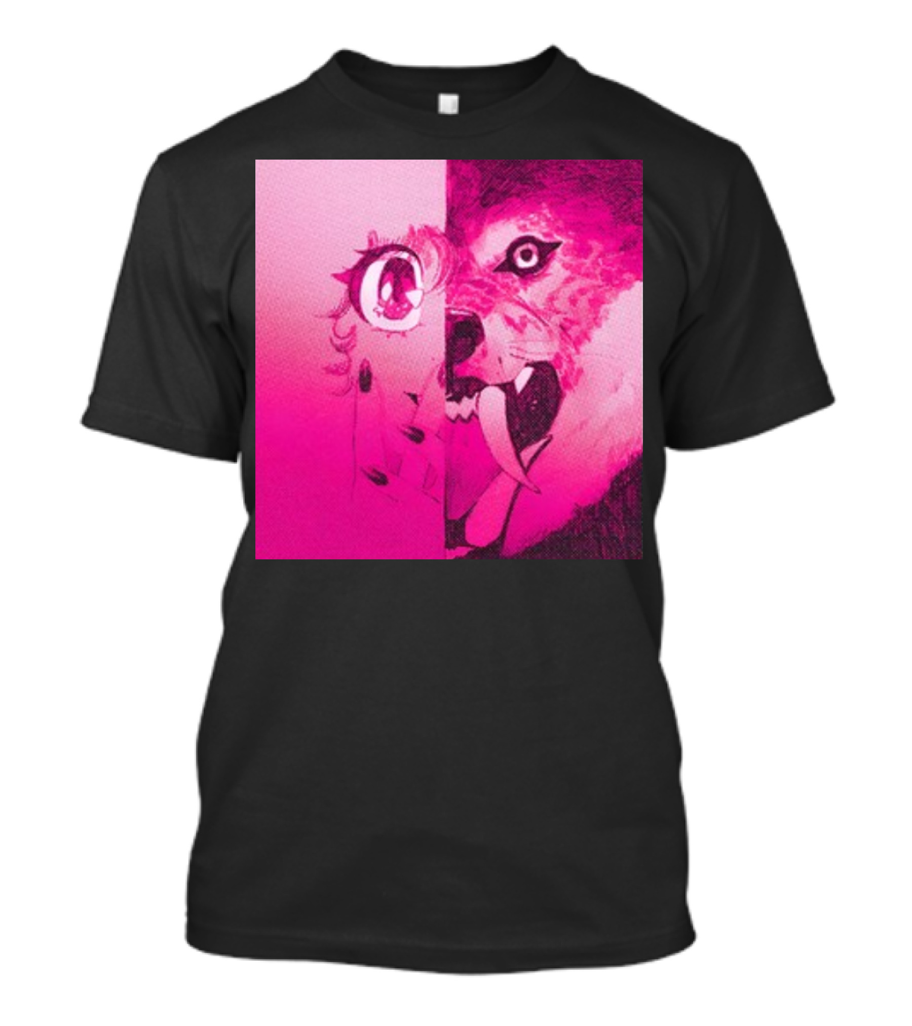 Topatoco Dead On The Scene Anime Eye Wolf Face Split Pink T-Shirt