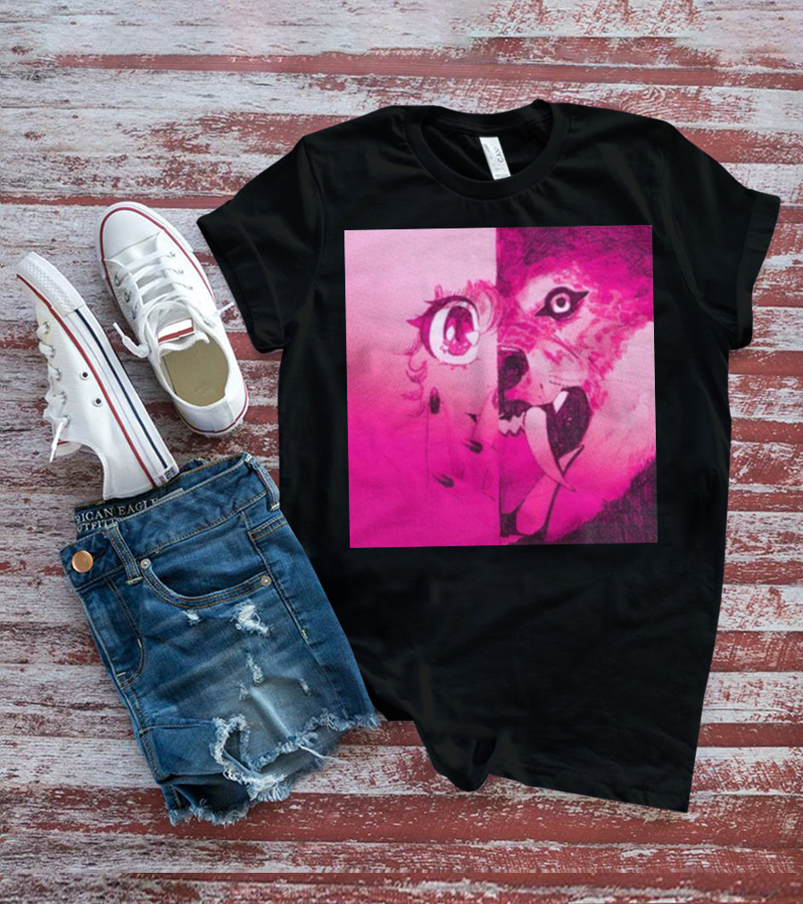 Topatoco Dead On The Scene Anime Eye Wolf Face Split Pink T-Shirt