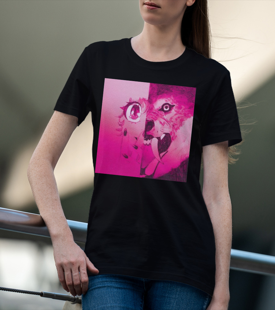 Topatoco Dead On The Scene Anime Eye Wolf Face Split Pink T-Shirt