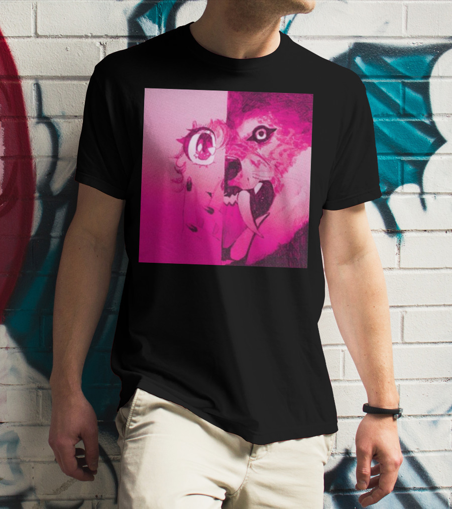 Topatoco Dead On The Scene Anime Eye Wolf Face Split Pink T-Shirt
