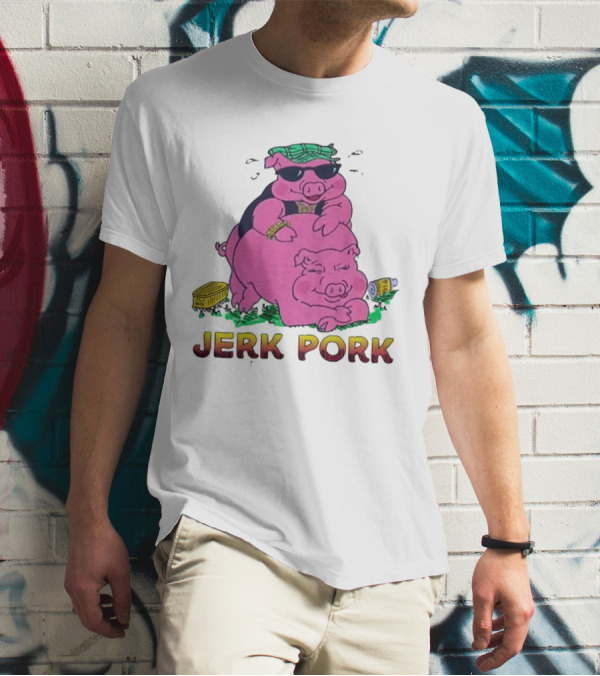Jerk Pork Cartoon Pigs With Sunglasses And Gold Chain T-Shirt
