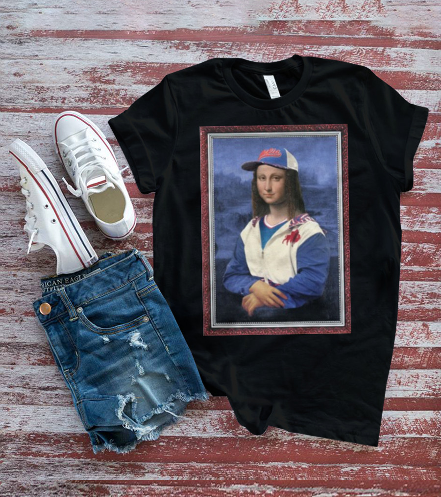 Mona Lisa With Buffalo Sports Cap And Jacket T-Shirt