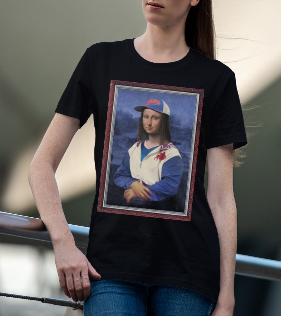 Mona Lisa With Buffalo Sports Cap And Jacket T-Shirt