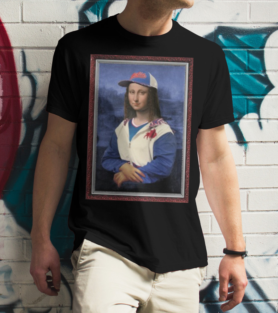 Mona Lisa With Buffalo Sports Cap And Jacket T-Shirt