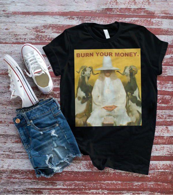 BURN YOUR MONEY White Suit Man With Goats T-Shirt