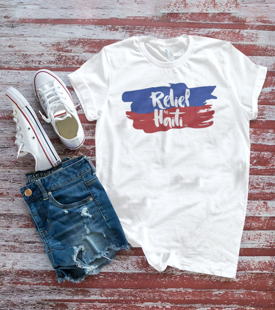 Relief For Haiti Blue And Red Brush Stroke T-Shirt