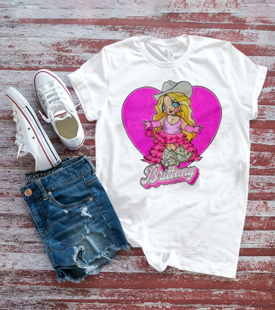 Brittany Heart Cowgirl Doll Boots Pink Ruffles Cartoon T-Shirt