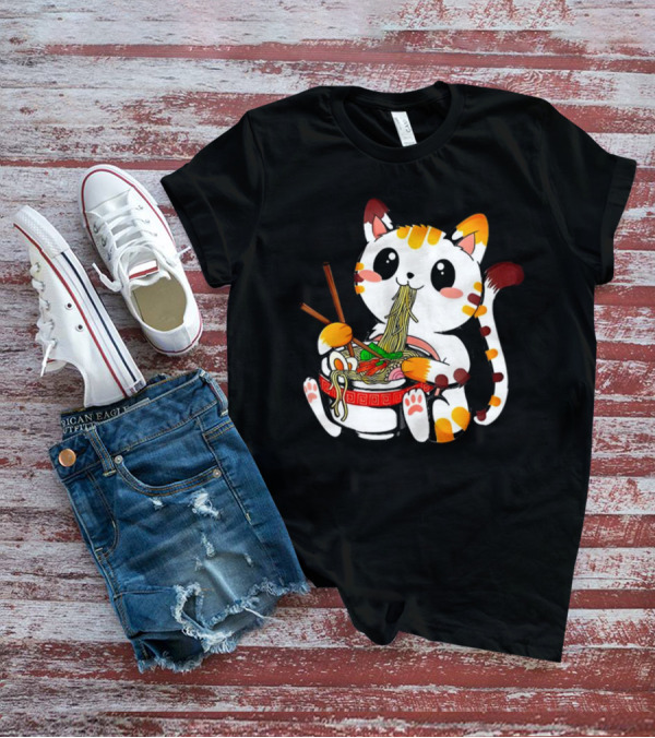 Furia Hiswattson Cat Enjoying Ramen Bowl With Chopsticks T-Shirt