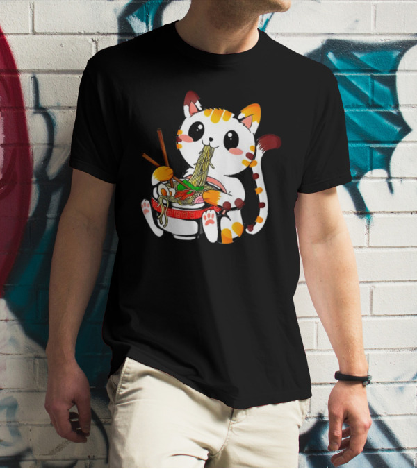 Furia Hiswattson Cat Enjoying Ramen Bowl With Chopsticks T-Shirt
