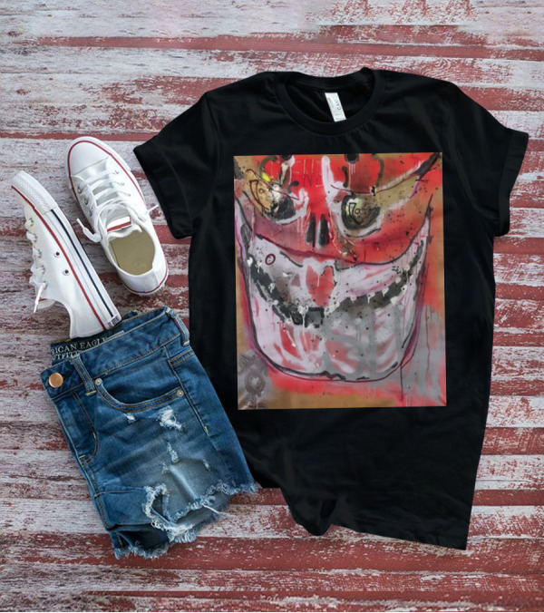 Mutant Ochre Skull Graffiti Drip T-Shirt
