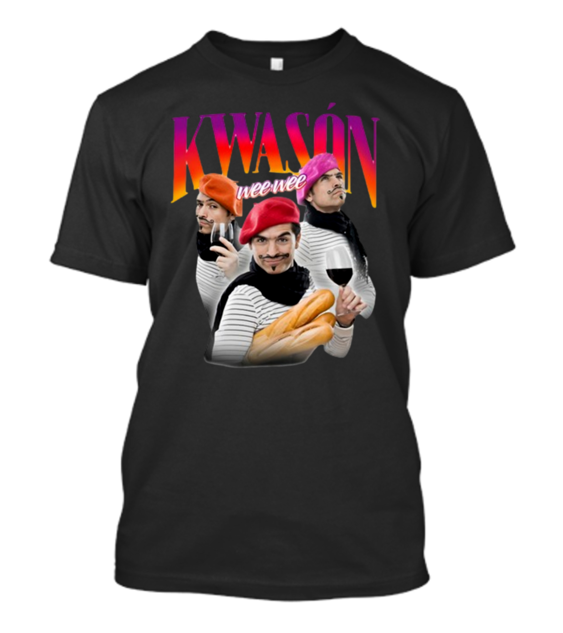 KWASÓN Wee Wee Baguette Trio With Wine And Beret T-Shirt